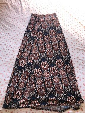 Patterned A-Line Maxi Skirt in Navy and Brown